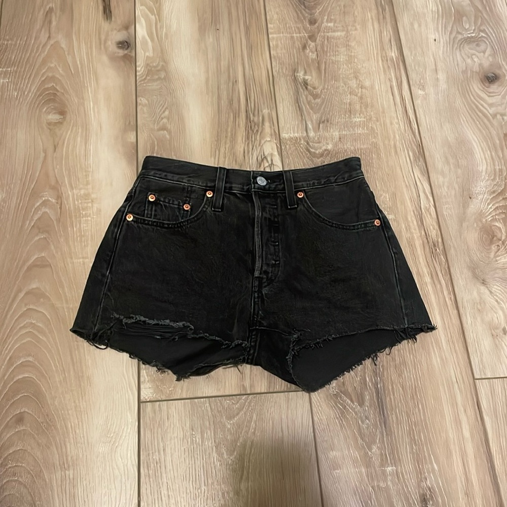 Levi black denim shorts, size 24W